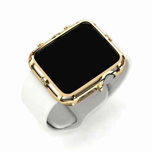 Ốp đồng hồ Apple® Ashleyes Vàng 585 & Kim Cương Xanh Lá Cây