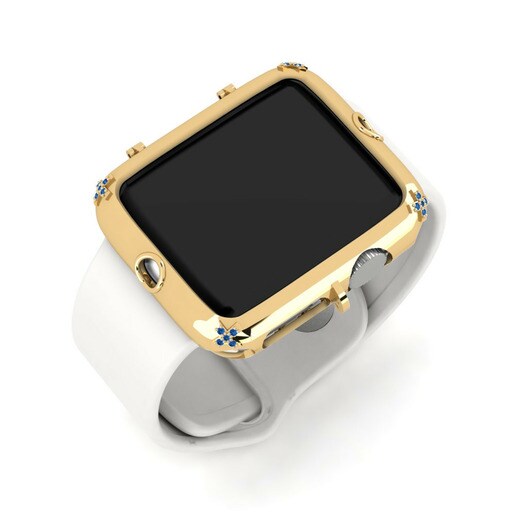 Ốp đồng hồ Apple® Bowlena Vàng 585 & Đá Swarovski Xanh Lam