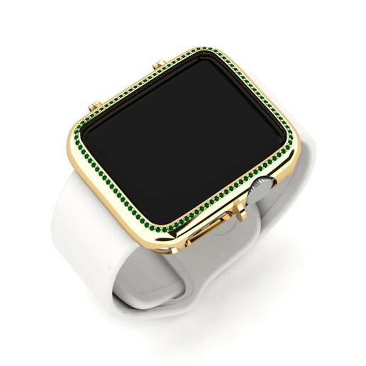 Ốp đồng hồ Apple® Faisin Vàng 585 & Đá Swarovski Xanh Lá