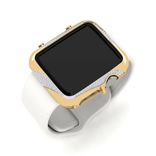 Ốp đồng hồ Apple® Kusog Vàng Vàng-Trắng 375 & Đá Sapphire Trắng