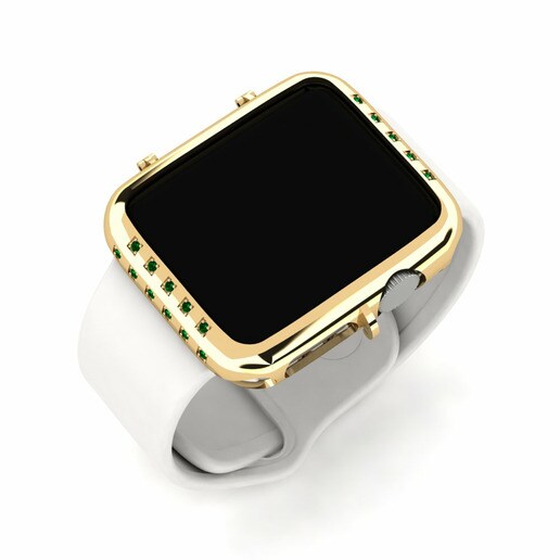 Ốp đồng hồ Apple® Scarf Vàng 585 & Đá Swarovski Xanh Lá