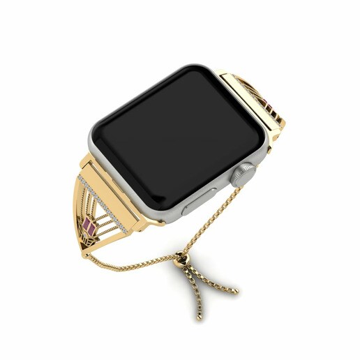 Dây đai Apple Watch® Sorcery Stainless Steel / 585 Yellow Gold & Đá Rhodolite & Đá Swarovski
