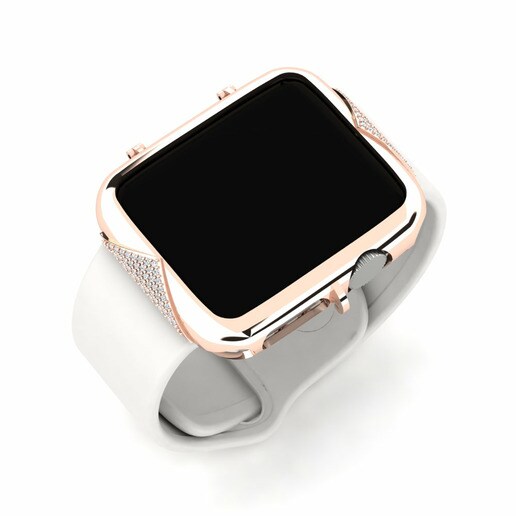 Ốp đồng hồ Apple® Unikalny Vàng Hồng 750 & Đá Sapphire Trắng
