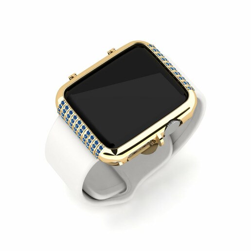 Ốp đồng hồ Apple® Uniku Vàng 585 & Đá Swarovski Xanh Lam