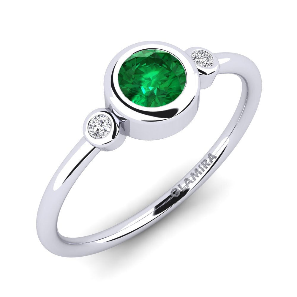 Białe Złoto 375 Szmaragd (wytworzony w laboratorium) Pierścionek zaręczynowy Afin - A