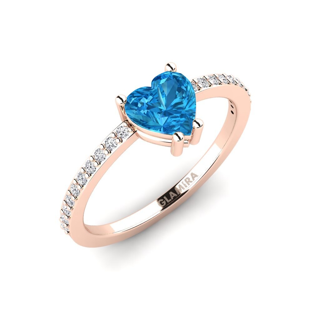 14ct Rose Gold Blue Topaz Engagement Ring Blessing - A