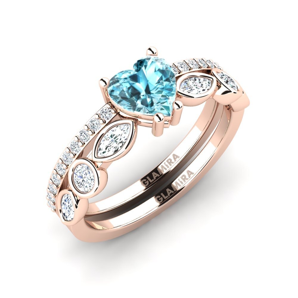 9ct Rose Gold Blue Zircon Bridal Set Blessing