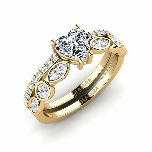 Bridal Set Blessing 585 Yellow Gold & Swarovski Crystal & White Sapphire
