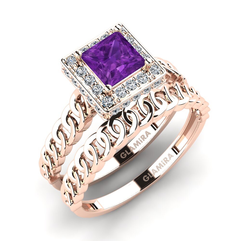 9ct Rose Gold Amethyst Bridal Set Bogd