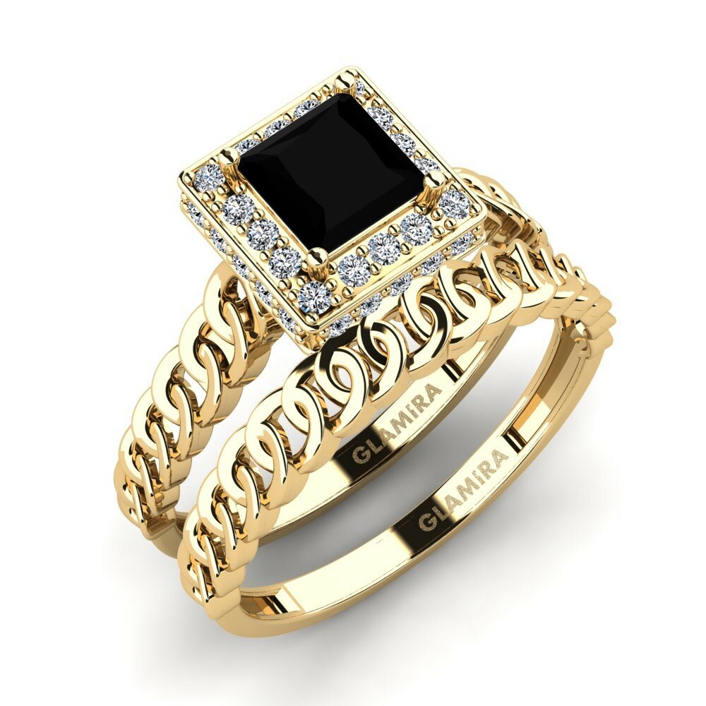 Onyx Noir Ensemble de Bagues Bogd