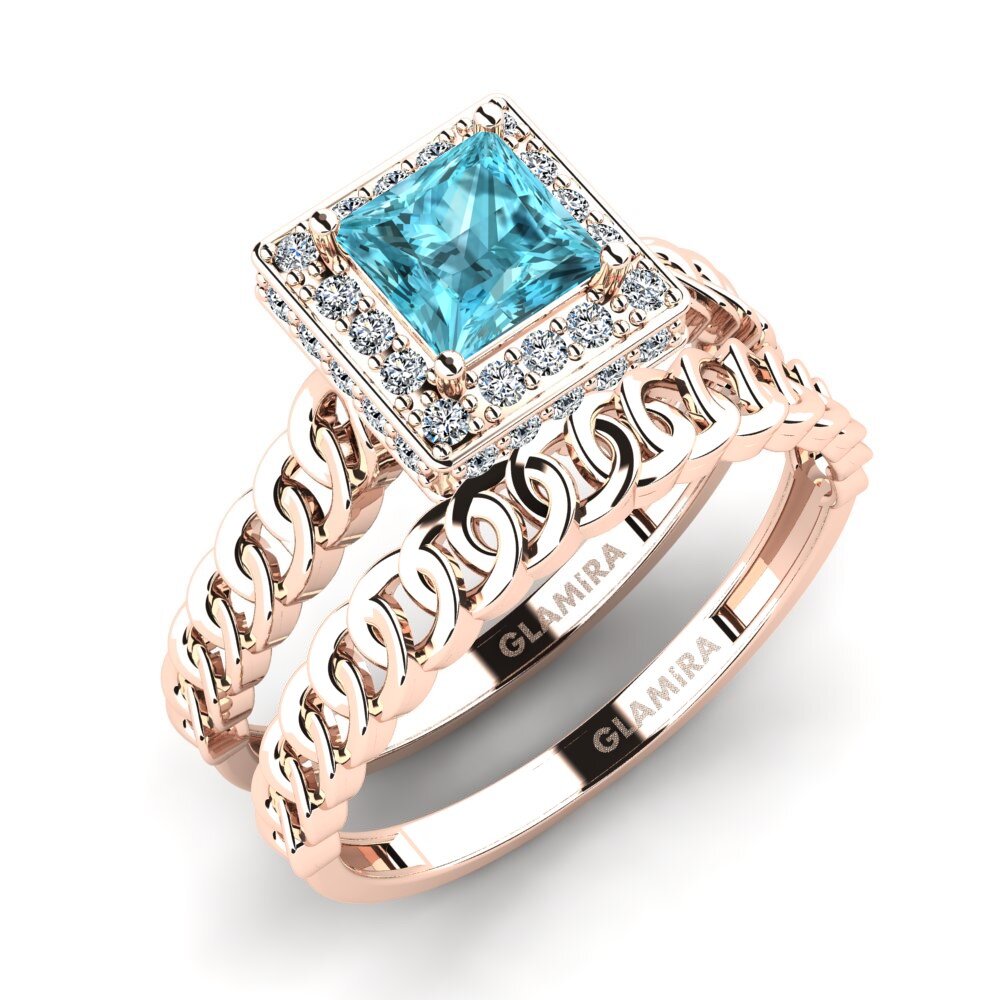 9ct Rose Gold Blue Zircon Bridal Set Bogd