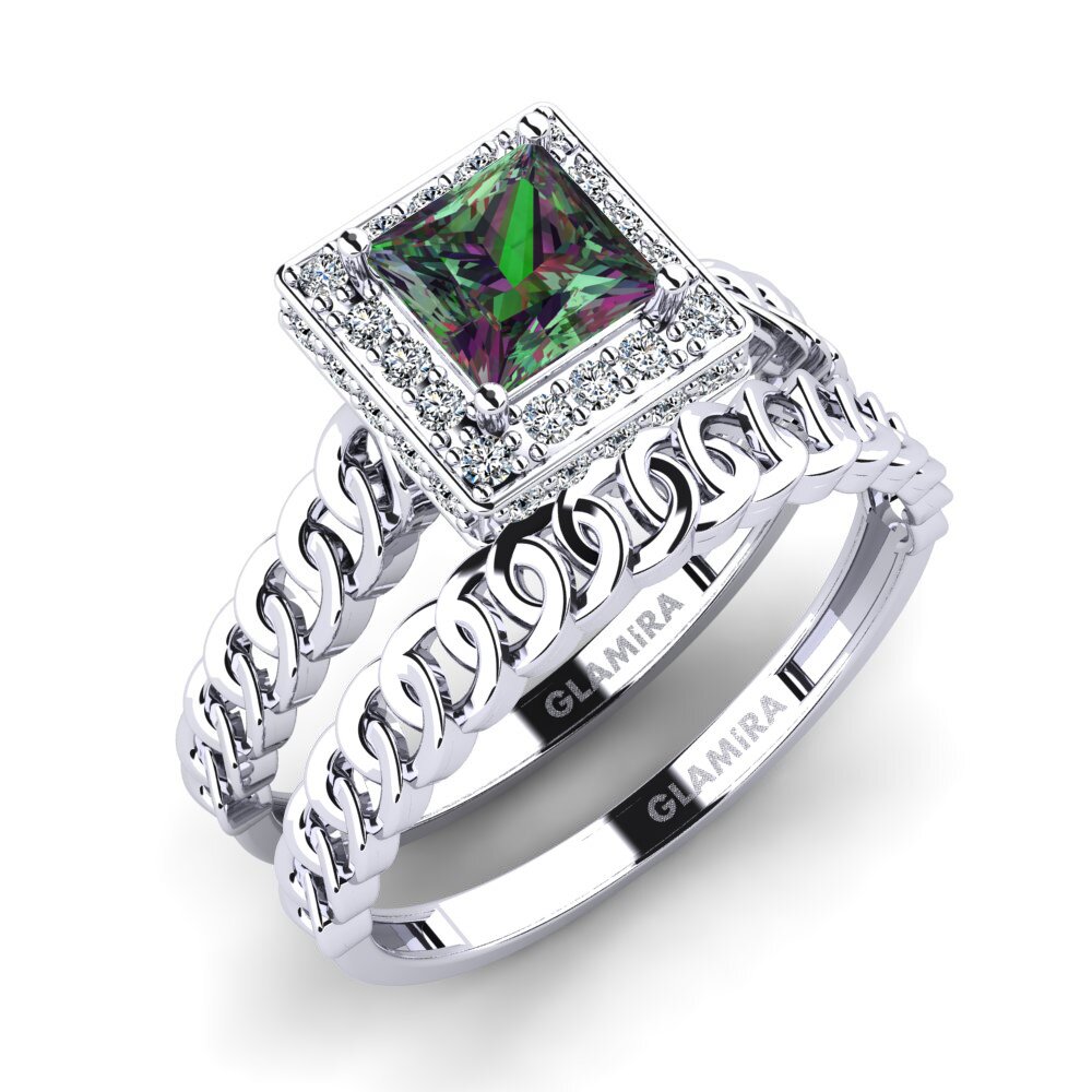 14ct White Gold Mystic Topaz Bridal Set Bogd