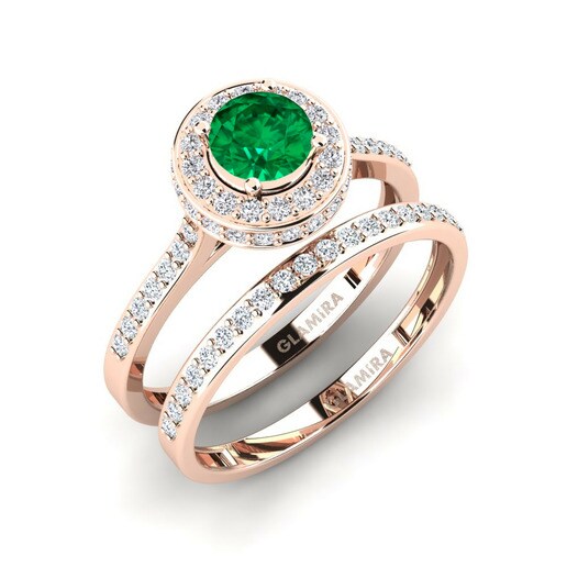 Bridal Set Fendr 585 Rose Gold & Emerald (Lab Created) & Diamond & Swarovski Crystal