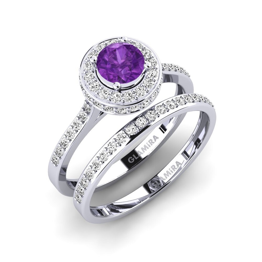 9k Oro Blanco Amatista Set de Anillos Fendr