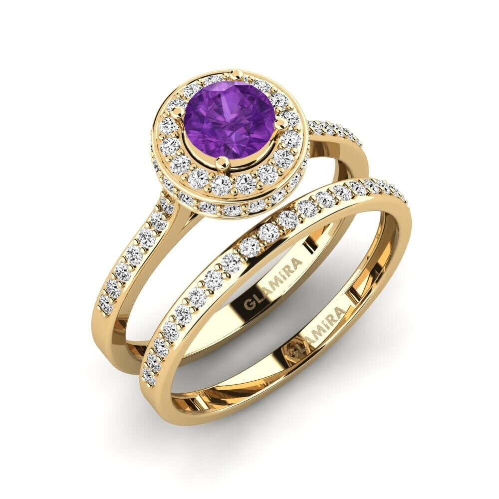14k Oro Amarillo Amatista Set de Anillos Fendr