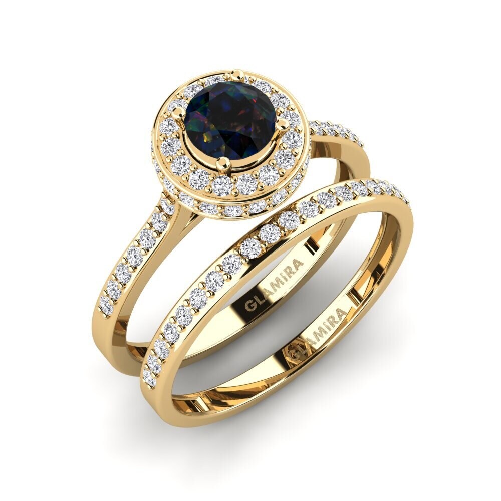 14ct Yellow Gold Black Opal Bridal Set Fendr