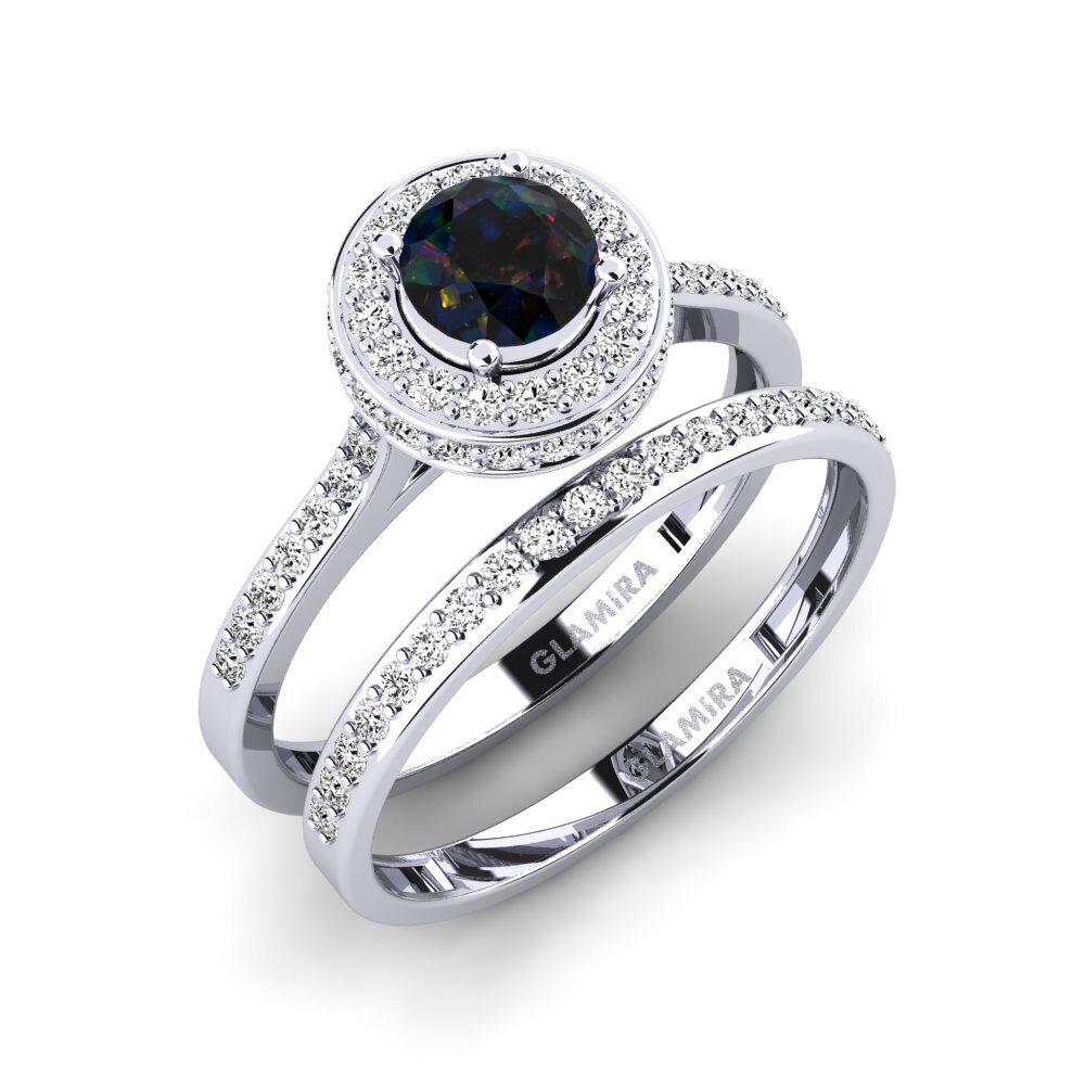 14ct White Gold Black Opal Bridal Set Fendr