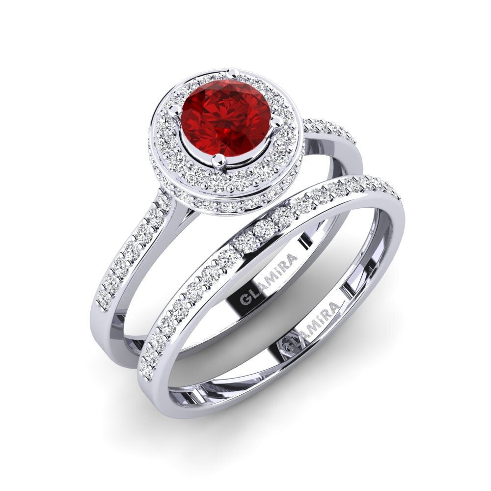 9ct White Gold Ruby (Lab Created) Bridal Set Fendr