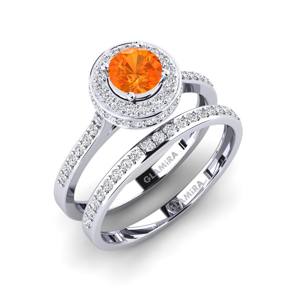 14ct White Gold Orange Sapphire Bridal Set Fendr
