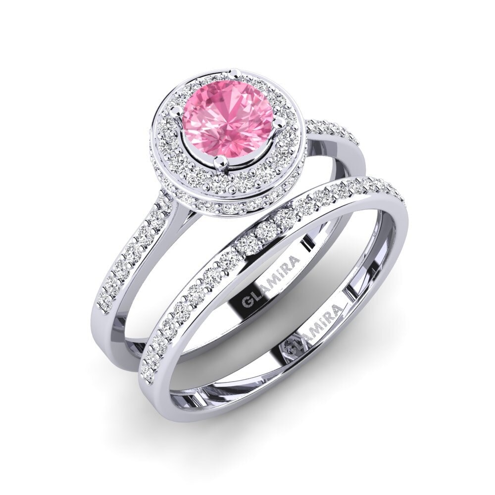 White Silver Pink Sapphire Bridal Set Fendr