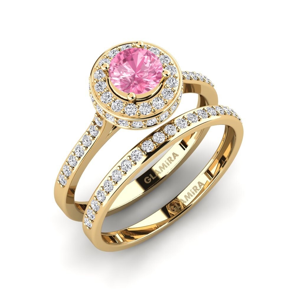 18ct Yellow Gold Pink Sapphire Bridal Set Fendr