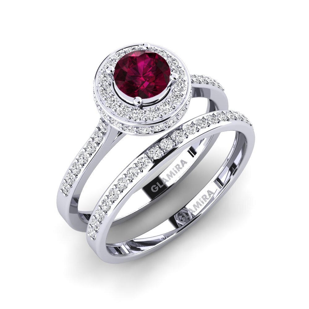 9ct White Gold Rhodolite Garnet Bridal Set Fendr