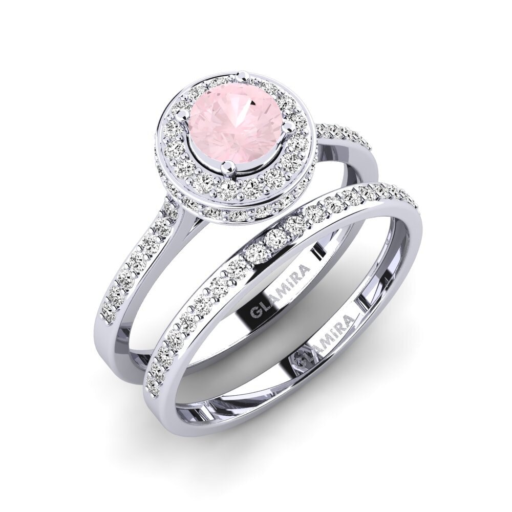 14ct White Gold Rose Quartz Bridal Set Fendr