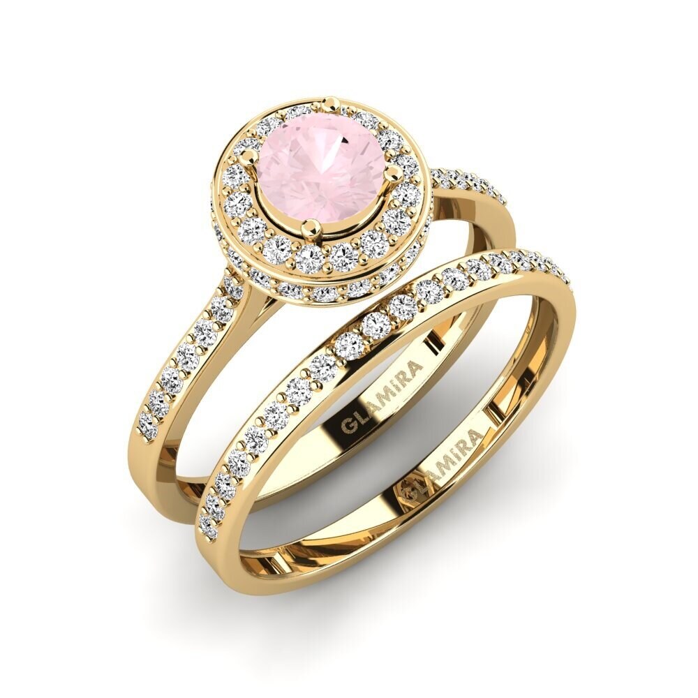14k Oro Amarillo Cuarzo rosa Set de Anillos Fendr