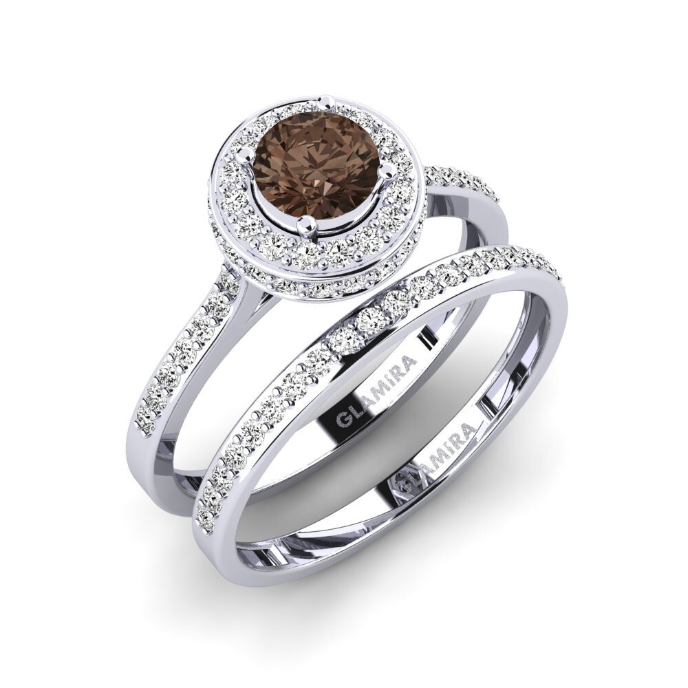 Platino 950 Cuarzo humo Set de Anillos Fendr