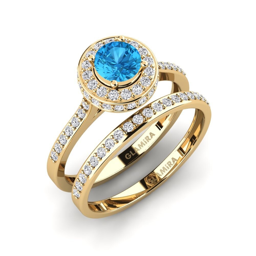 9ct Yellow Gold Blue Topaz Bridal Set Fendr