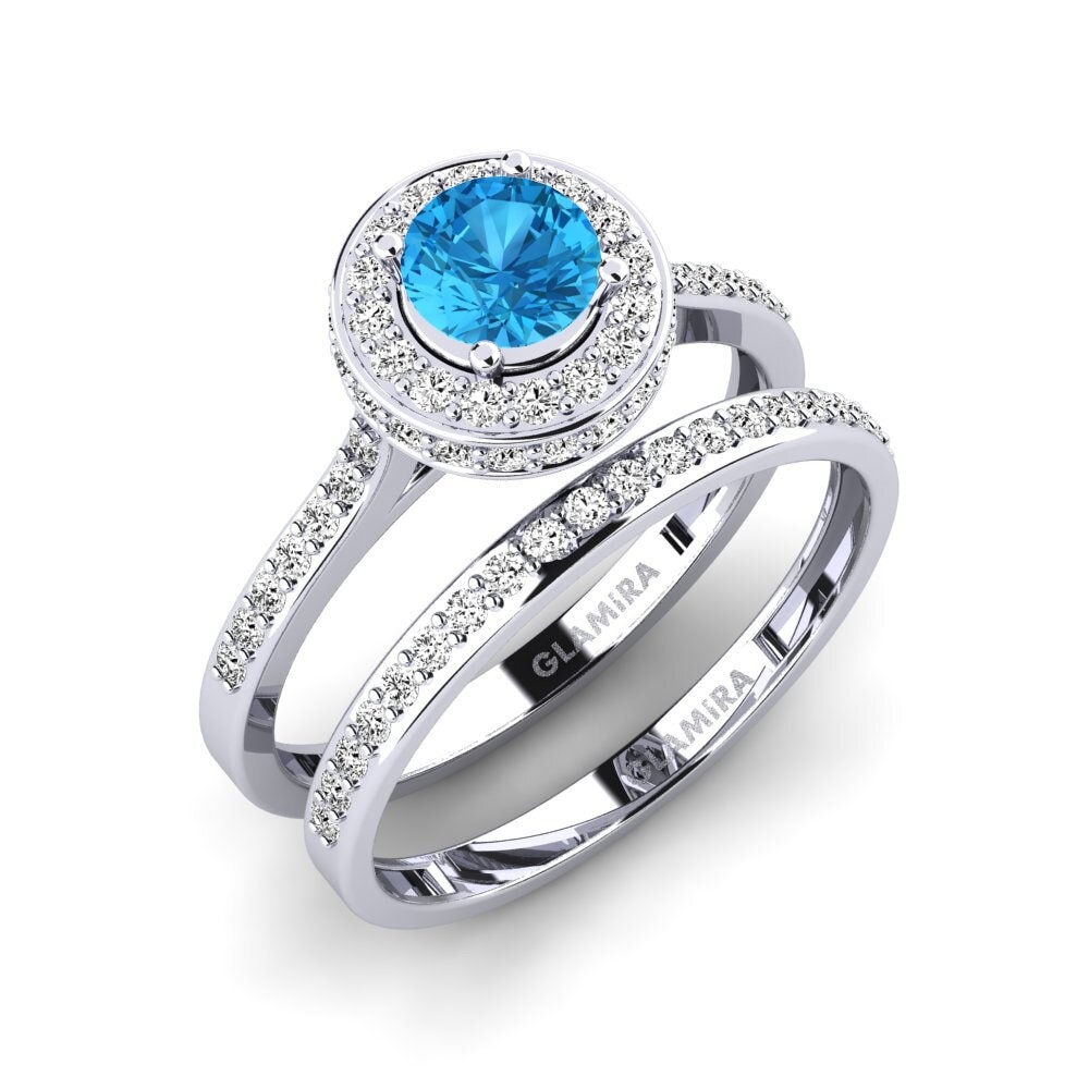 Platino 950 Topazio Azzurro Set da Sposa Fendr
