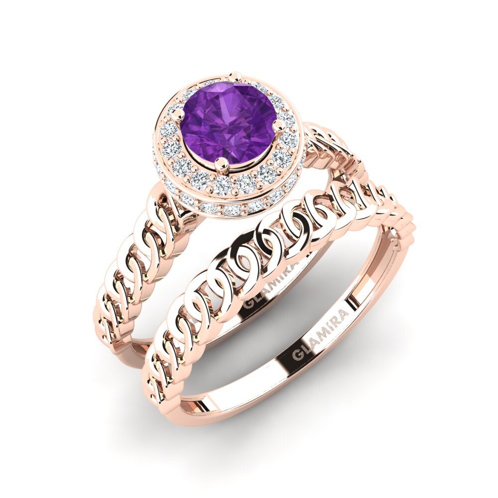 9ct Rose Gold Amethyst Bridal Set Fnel