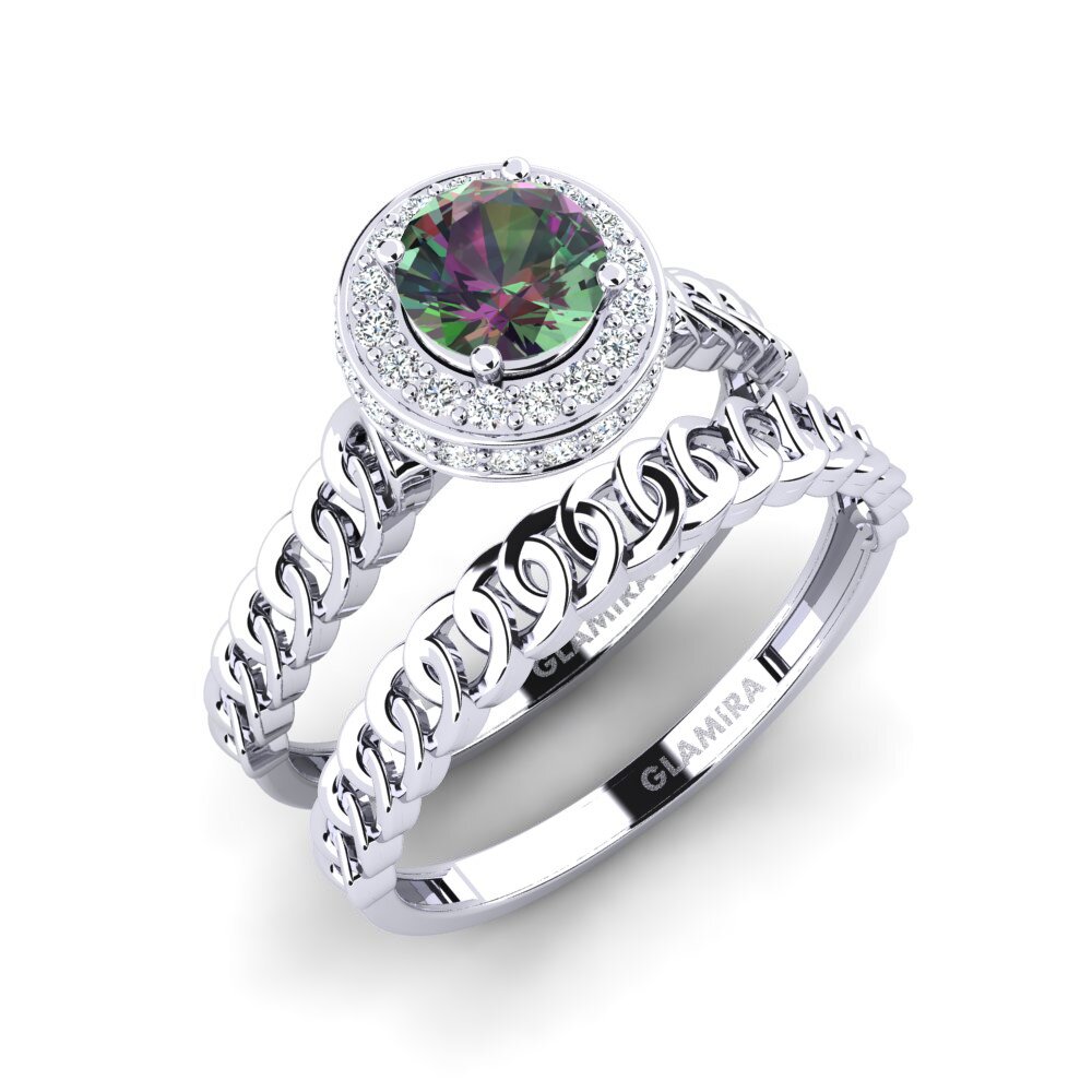 14ct White Gold Mystic Topaz Bridal Set Fnel