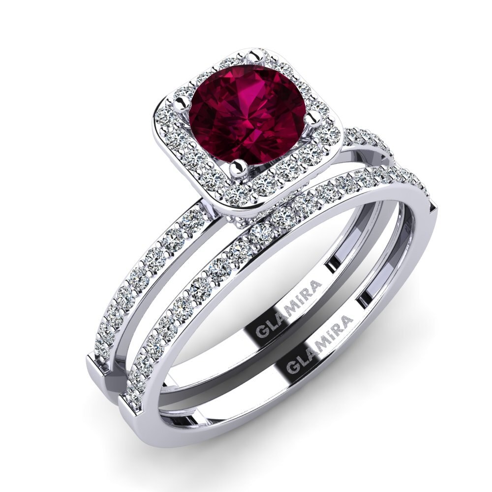 9ct White Gold Rhodolite Garnet Bridal Set Grede