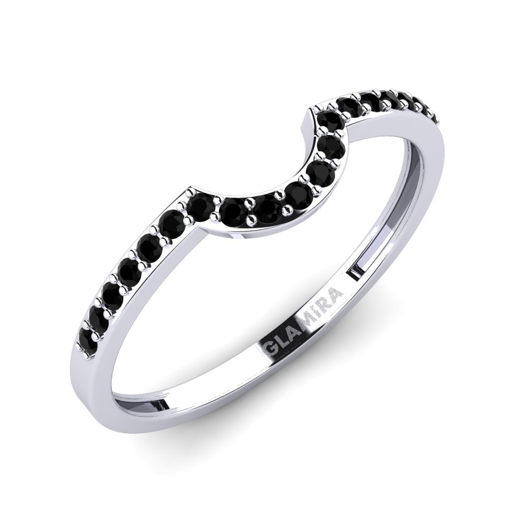 Or Blanc 14k Diamant Noir Anneau empilable Htingi - B