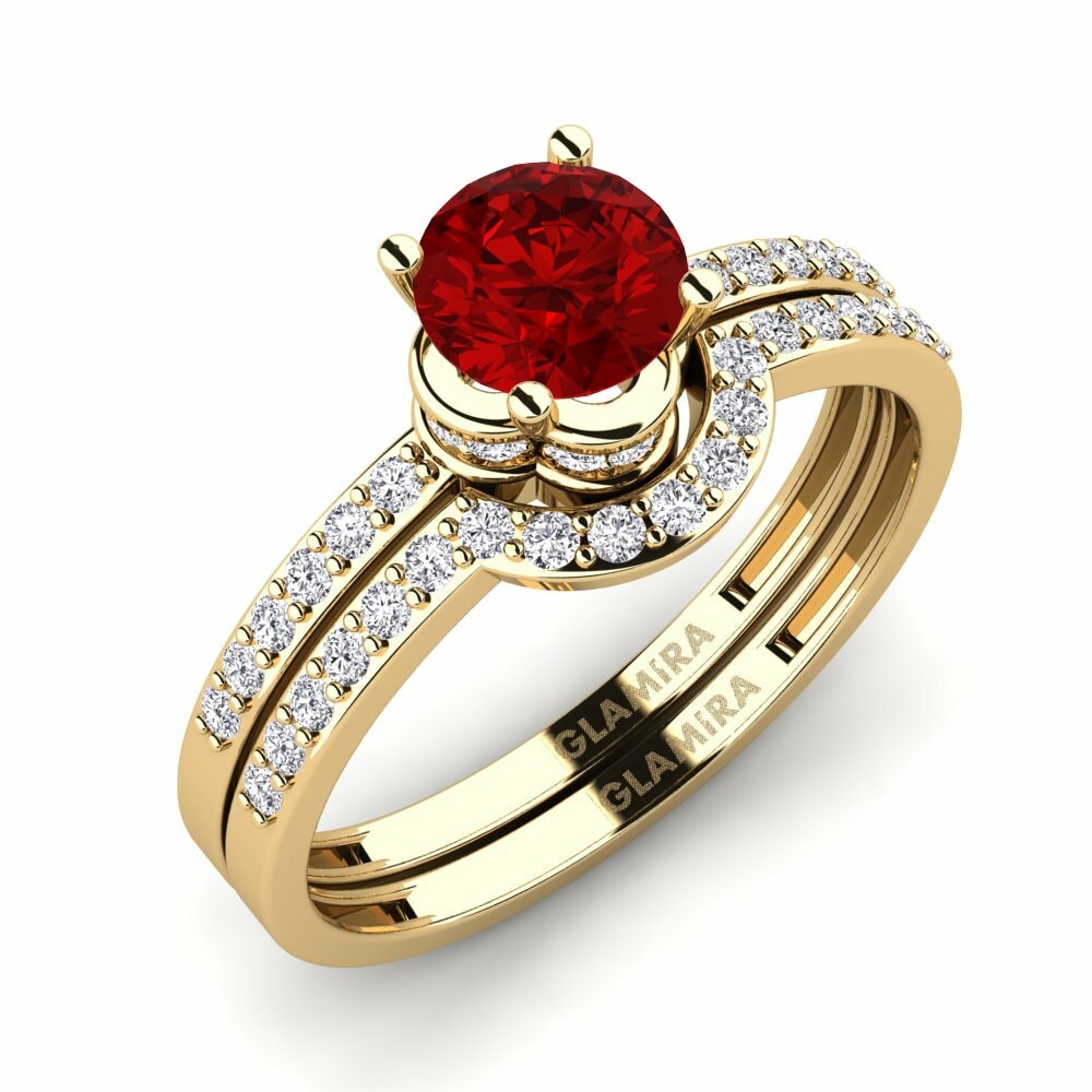 Ruby (Lab Created) 14k Yellow Gold Bridal Set Htingi