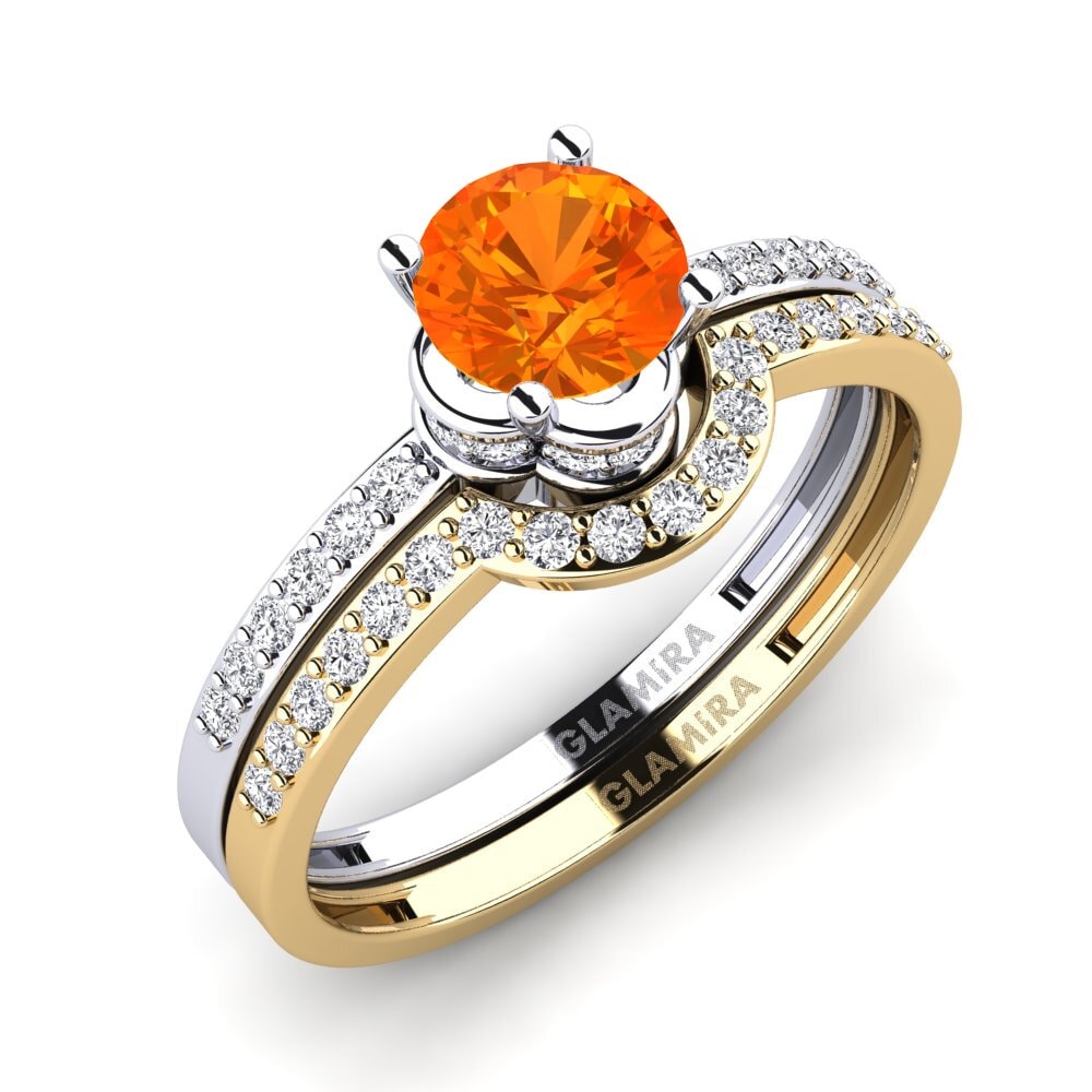 Weiß & Gelbgold 585 Orangefarbener Saphir Braut-Set Htingi