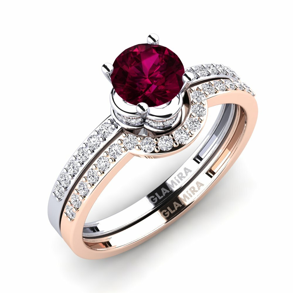 Or Blanc & Rose14k Grenat de Rhodolite Ensemble de Bagues Htingi