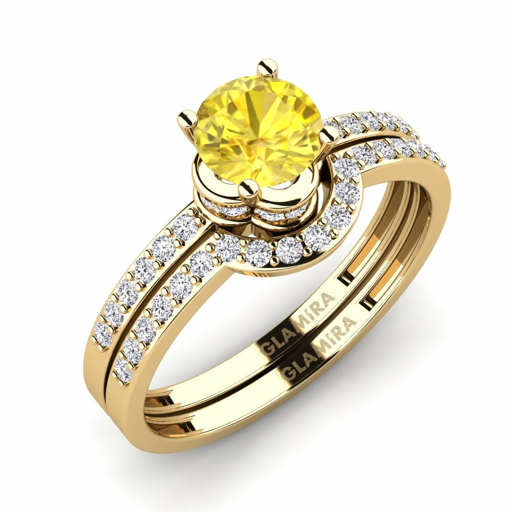 Or Jaune 14k Saphir Jaune Ensemble de Bagues Htingi