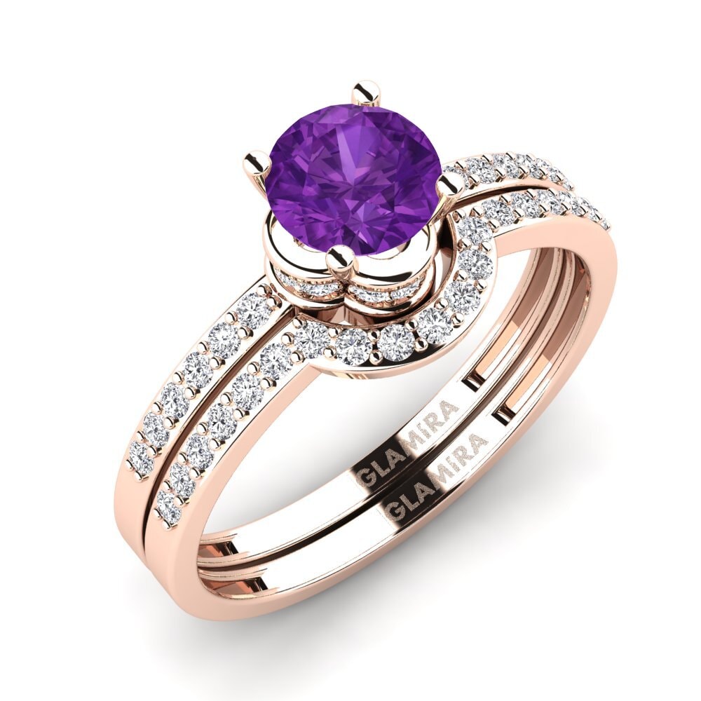 9ct Rose Gold Amethyst Bridal Set Htingi