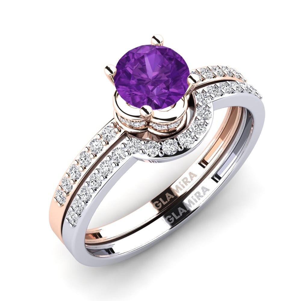 18ct Rose & White Gold Amethyst Bridal Set Htingi