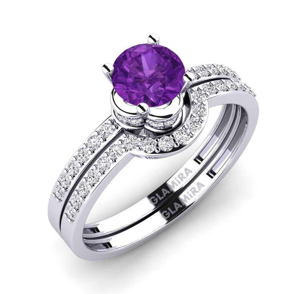 14ct White Gold Amethyst Bridal Set Htingi