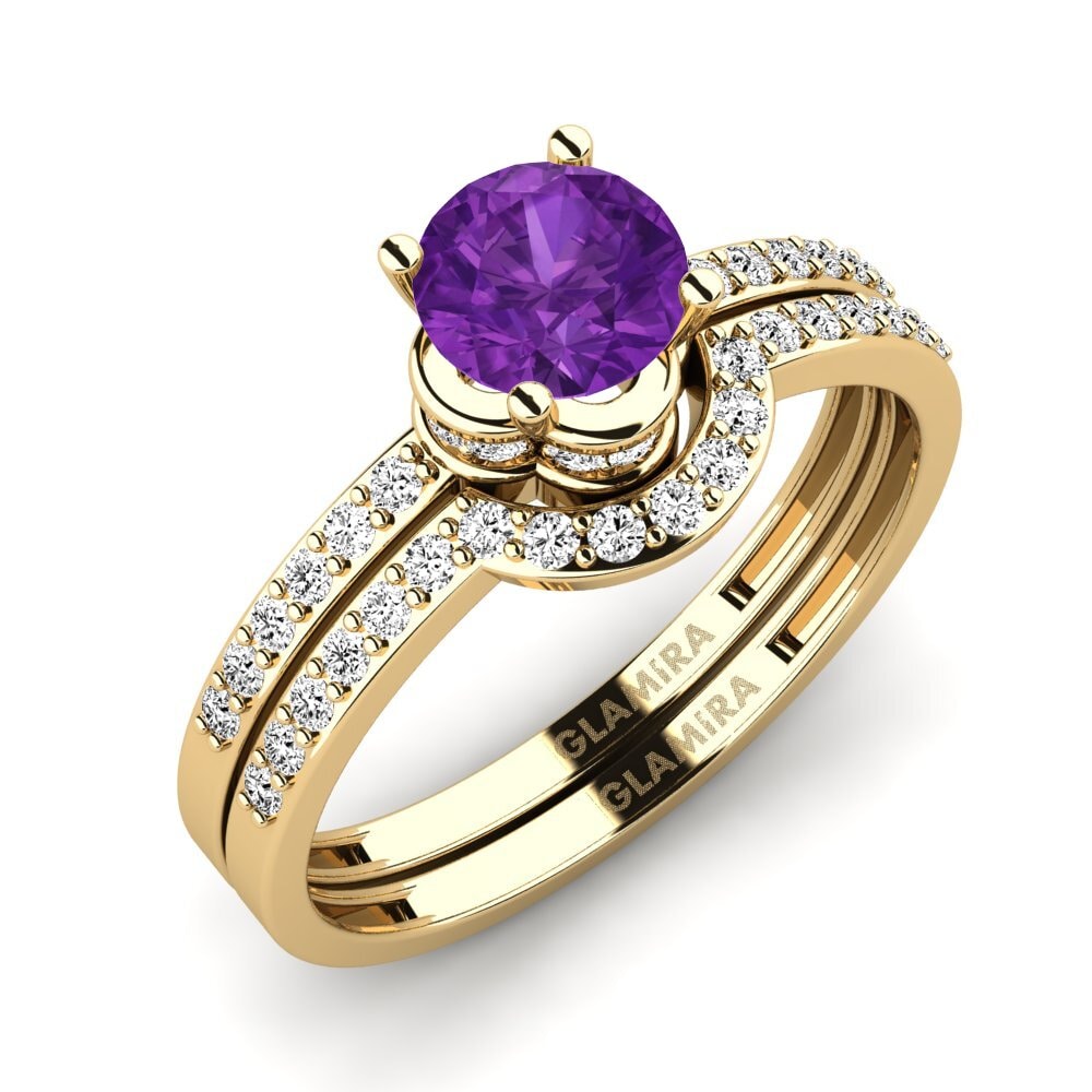 14k Oro Amarillo Amatista Set de Anillos Htingi