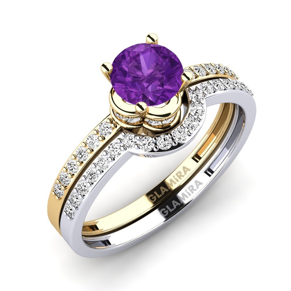 14ct Yellow & White Gold Amethyst Bridal Set Htingi