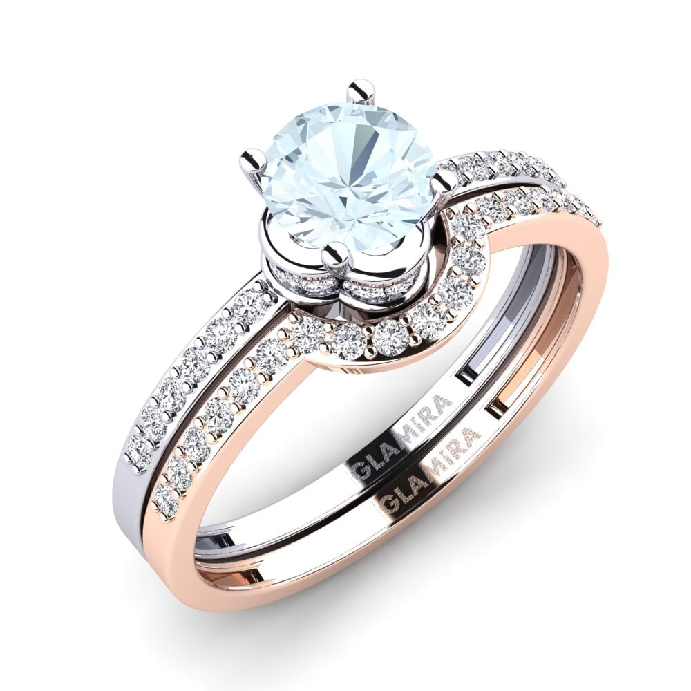 9ct White & Rose Gold Aquamarine Bridal Set Htingi