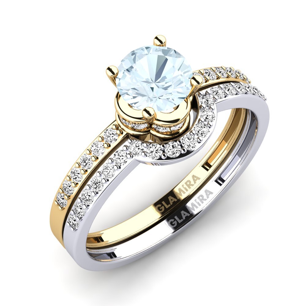 14ct Yellow & White Gold Aquamarine Bridal Set Htingi