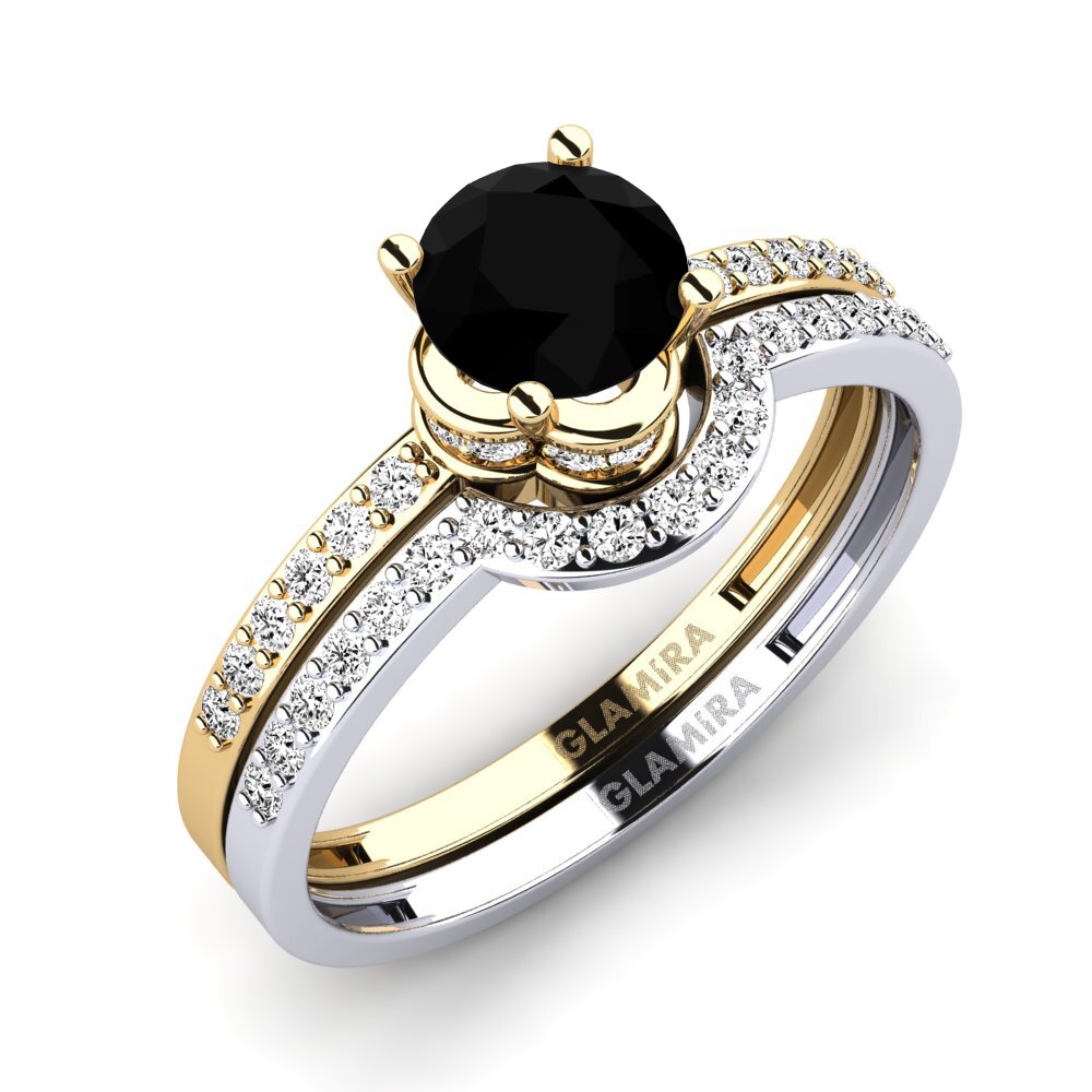 14ct Yellow & White Gold Black Onyx Bridal Set Htingi
