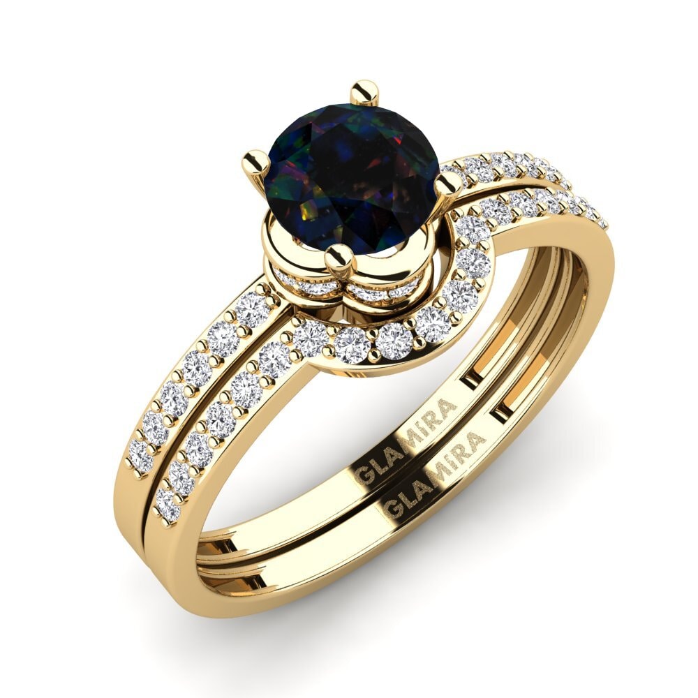 14ct Yellow Gold Black Opal Bridal Set Htingi