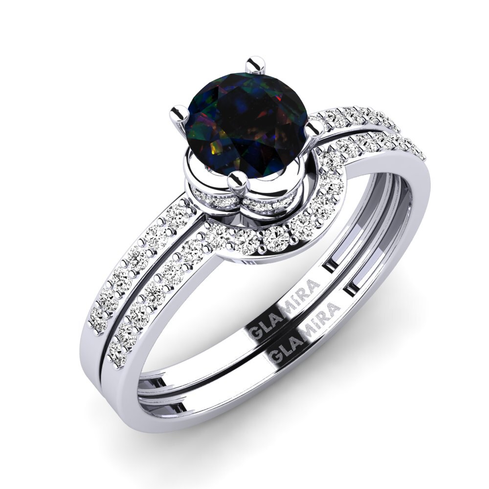 14ct White Gold Black Opal Bridal Set Htingi