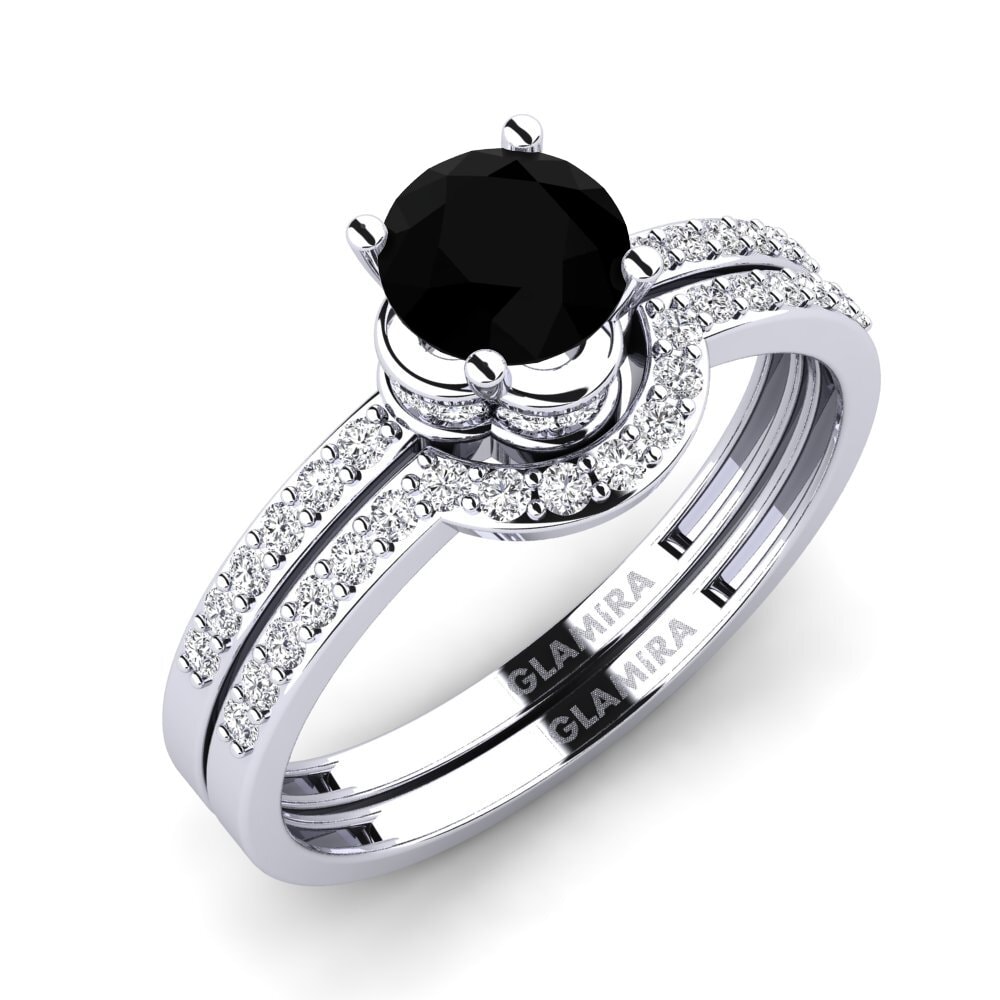 9ct White Gold Black Diamond Bridal Set Htingi